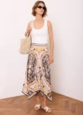 Neutral Floral Print Midi Skirt