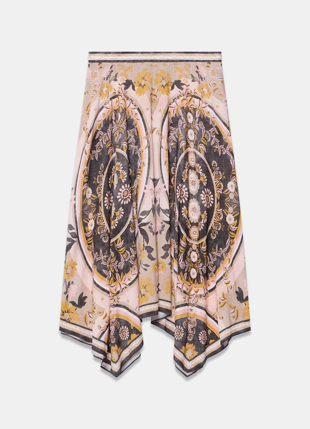 Neutral Floral Print Midi Skirt