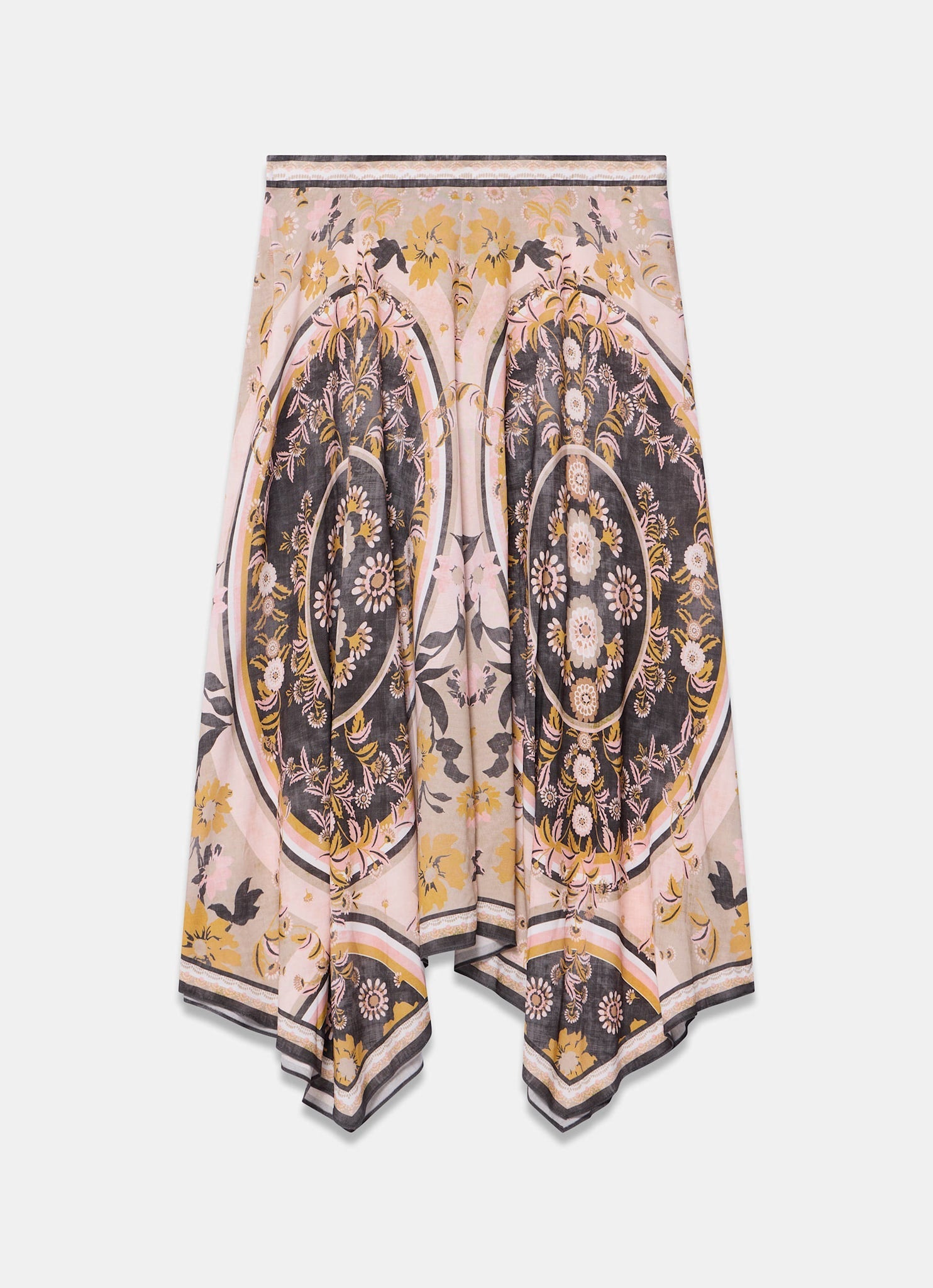 Neutral Floral Print Midi Skirt