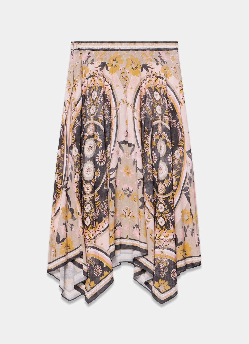 Neutral Floral Print Midi Skirt