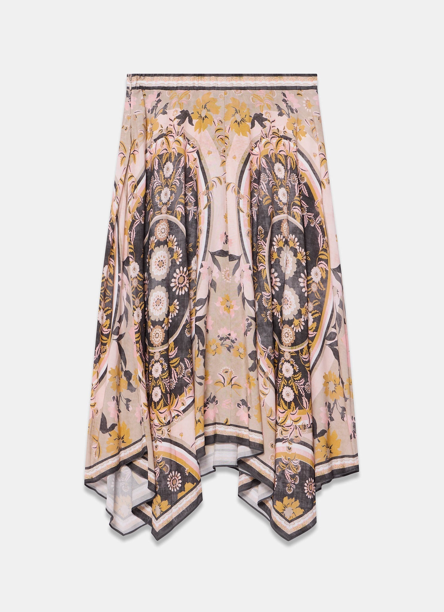 Neutral Floral Print Midi Skirt