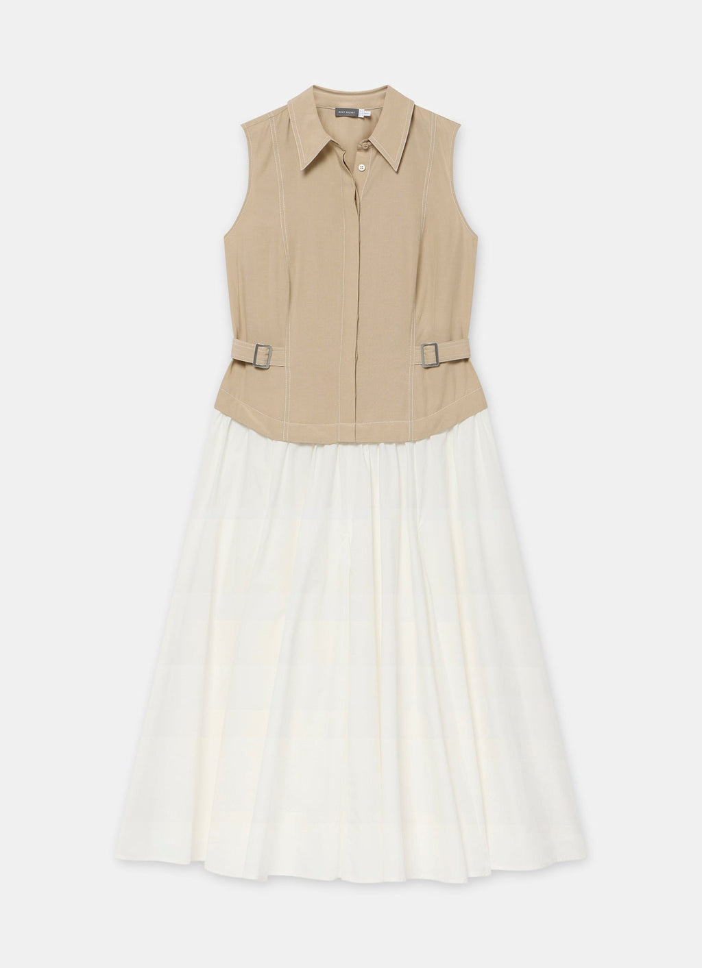 Neutral Waistcoat Layered Midi Dress