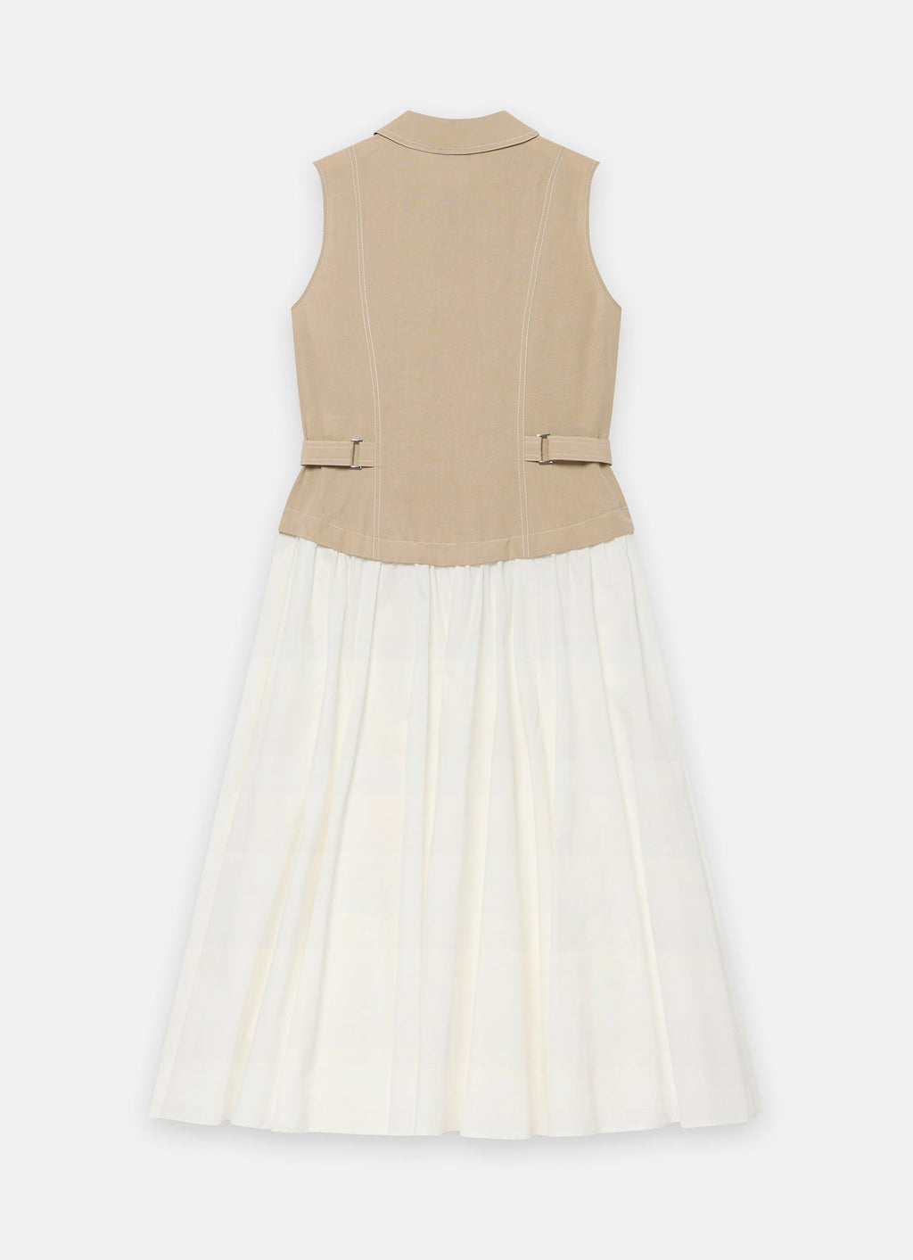 Neutral Waistcoat Layered Midi Dress
