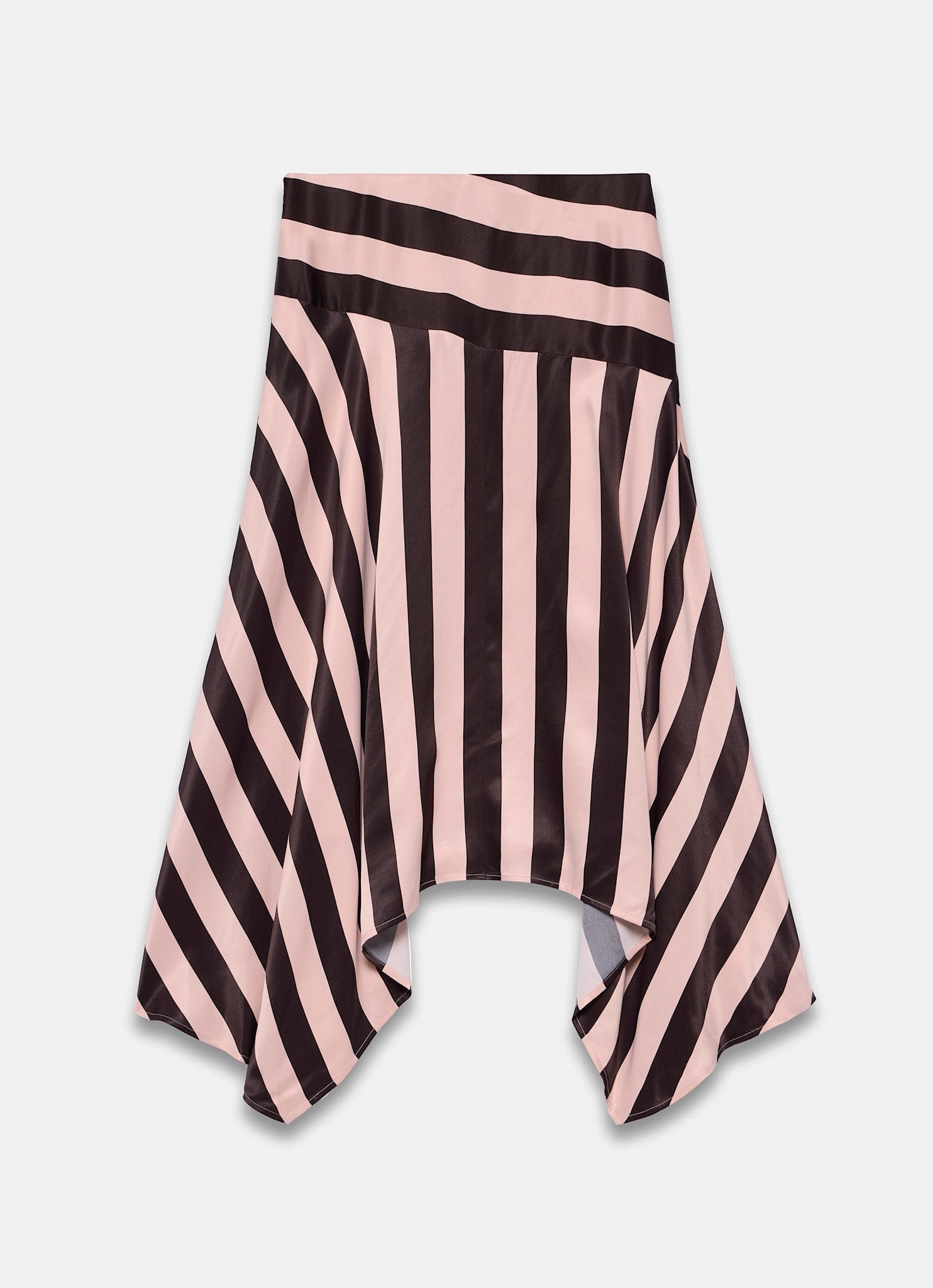 Pink & Brown Satin Striped Midi Skirt