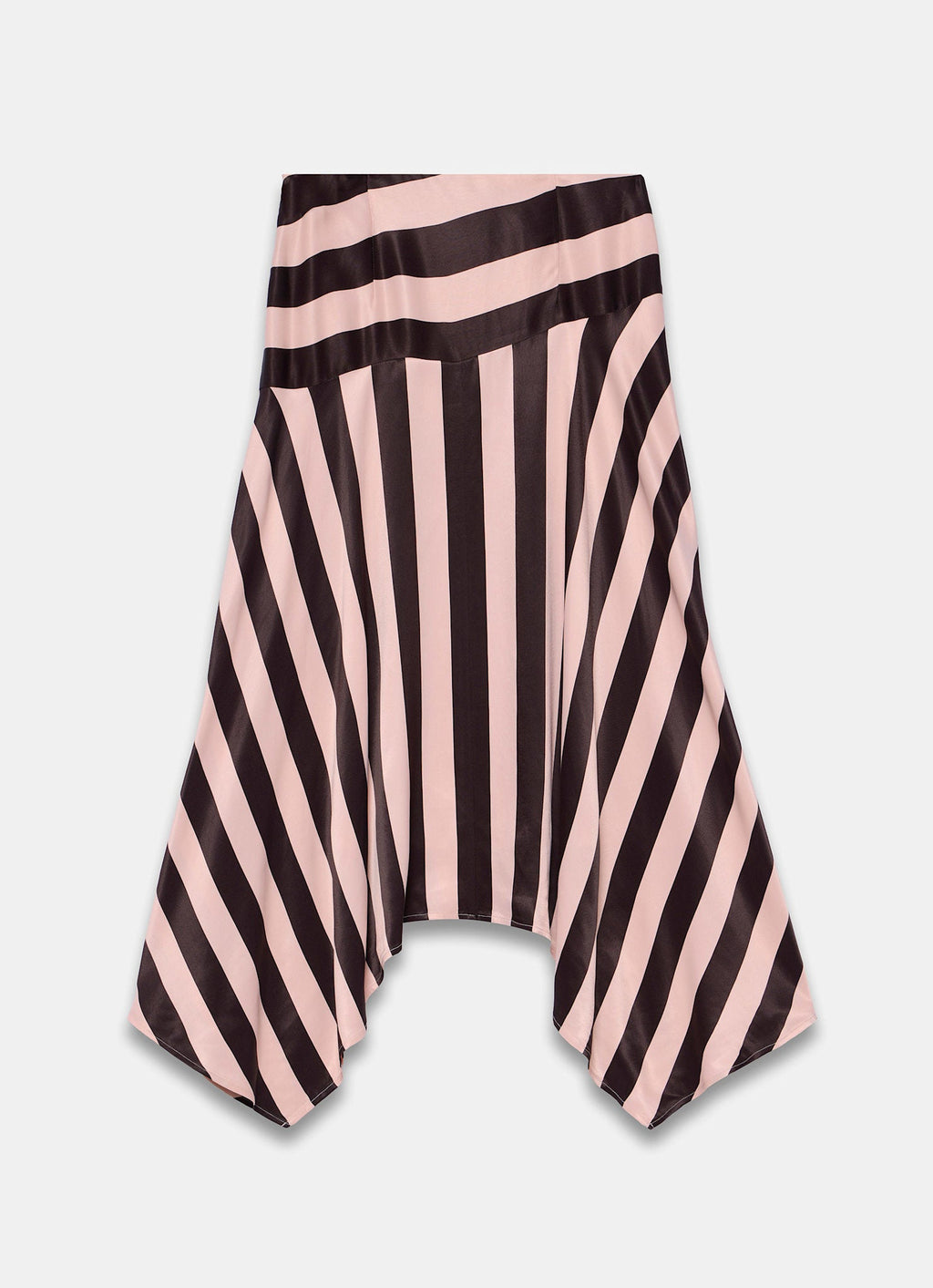 Pink & Brown Satin Striped Midi Skirt