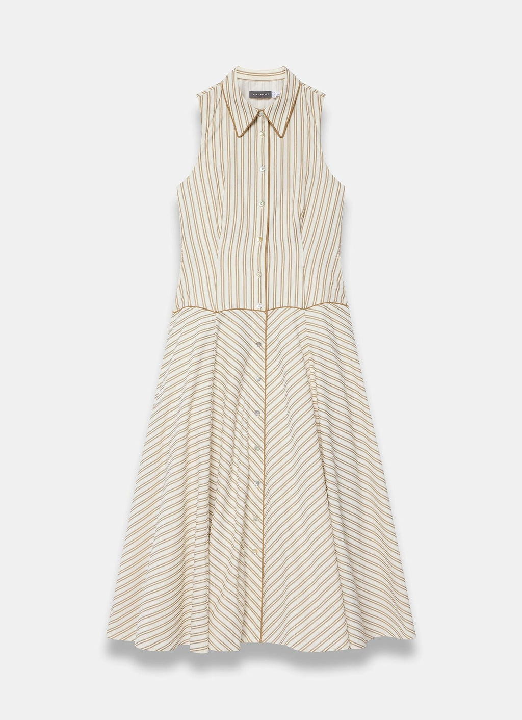 Neutral Cotton Blend Striped Midi Dress
