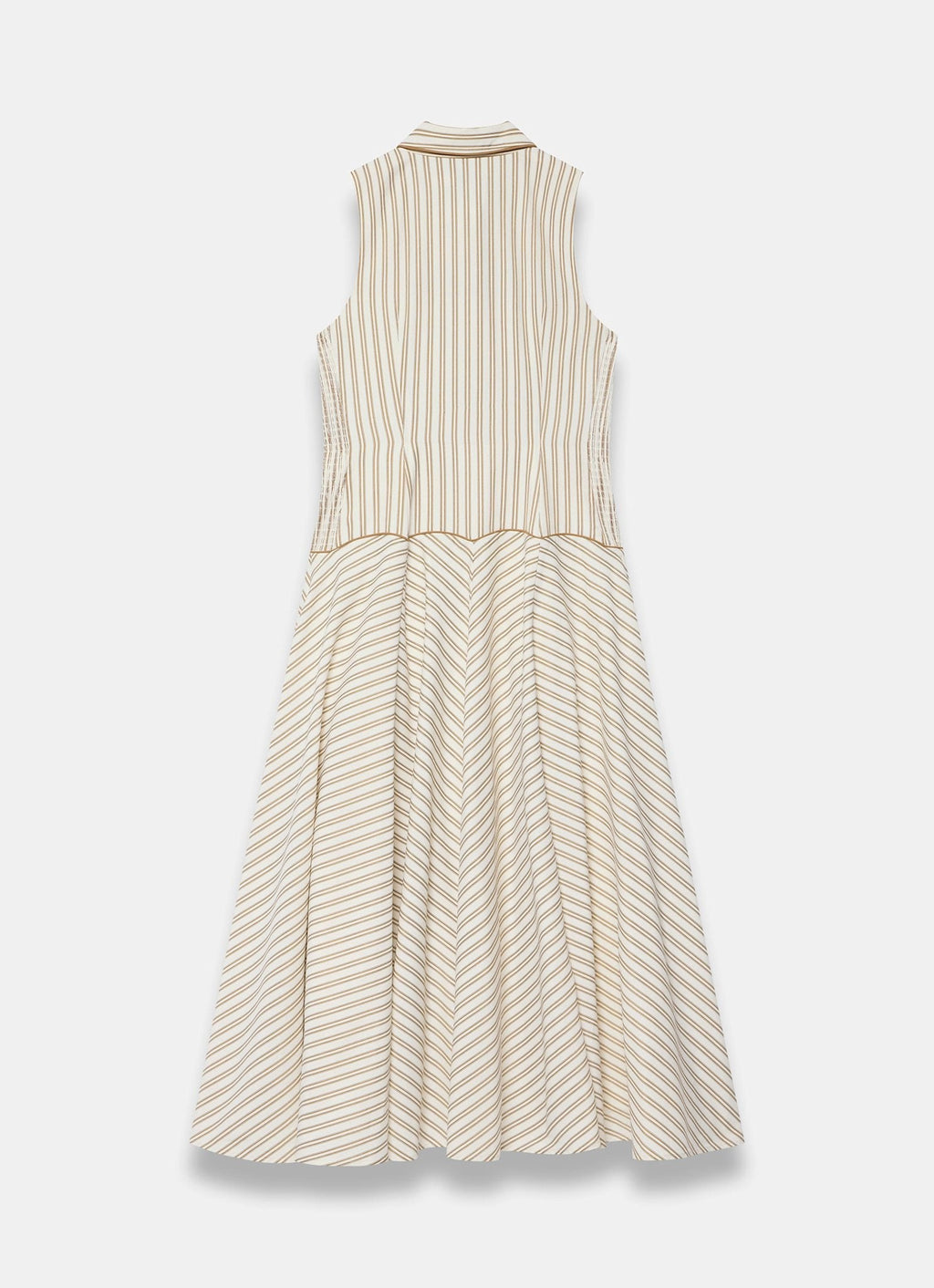 Neutral Cotton Blend Striped Midi Dress