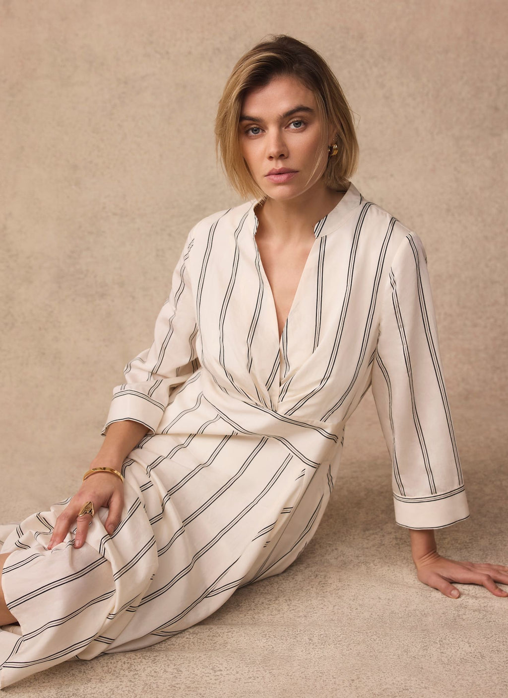 Neutral Striped Midi Dress