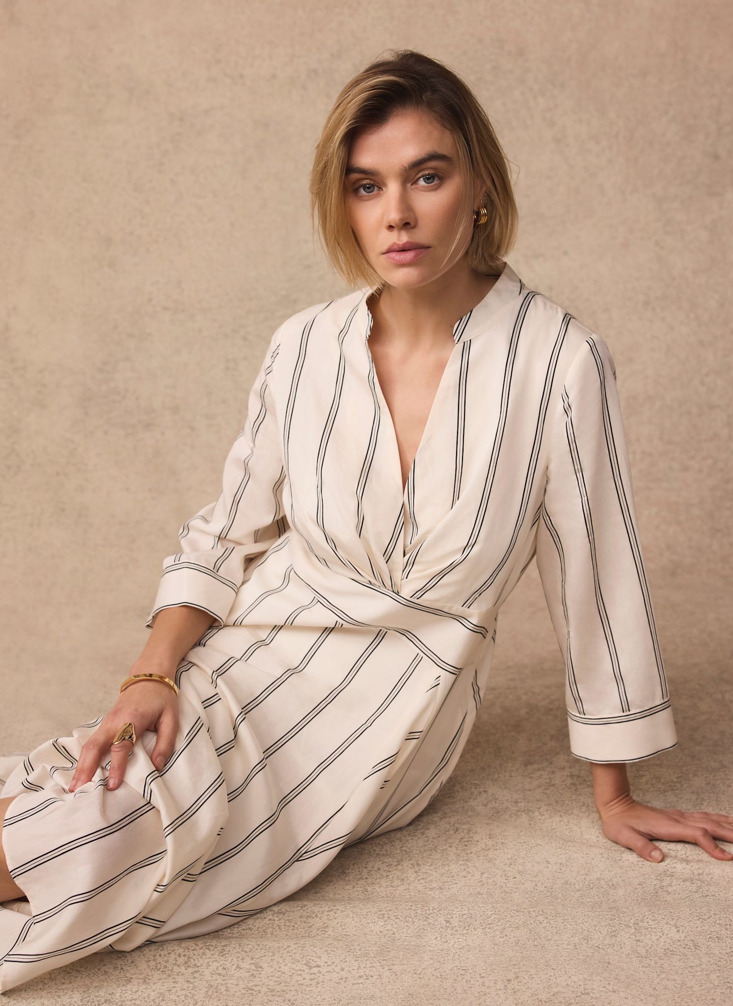Neutral Striped Midi Dress