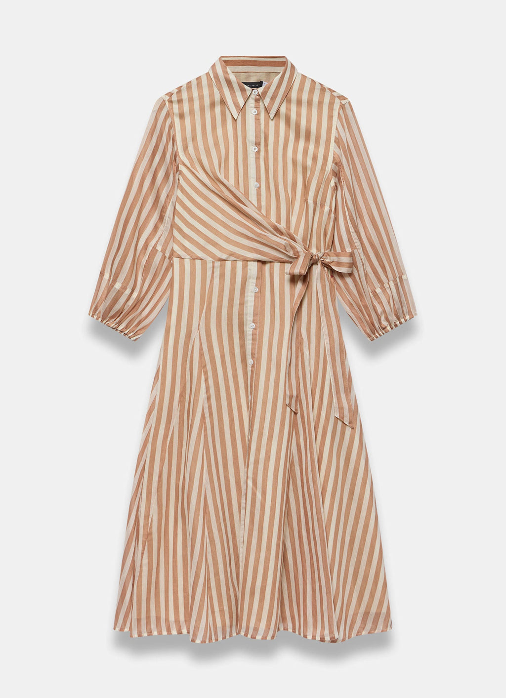 Orange Stripe Wrap Midi Shirt Dress