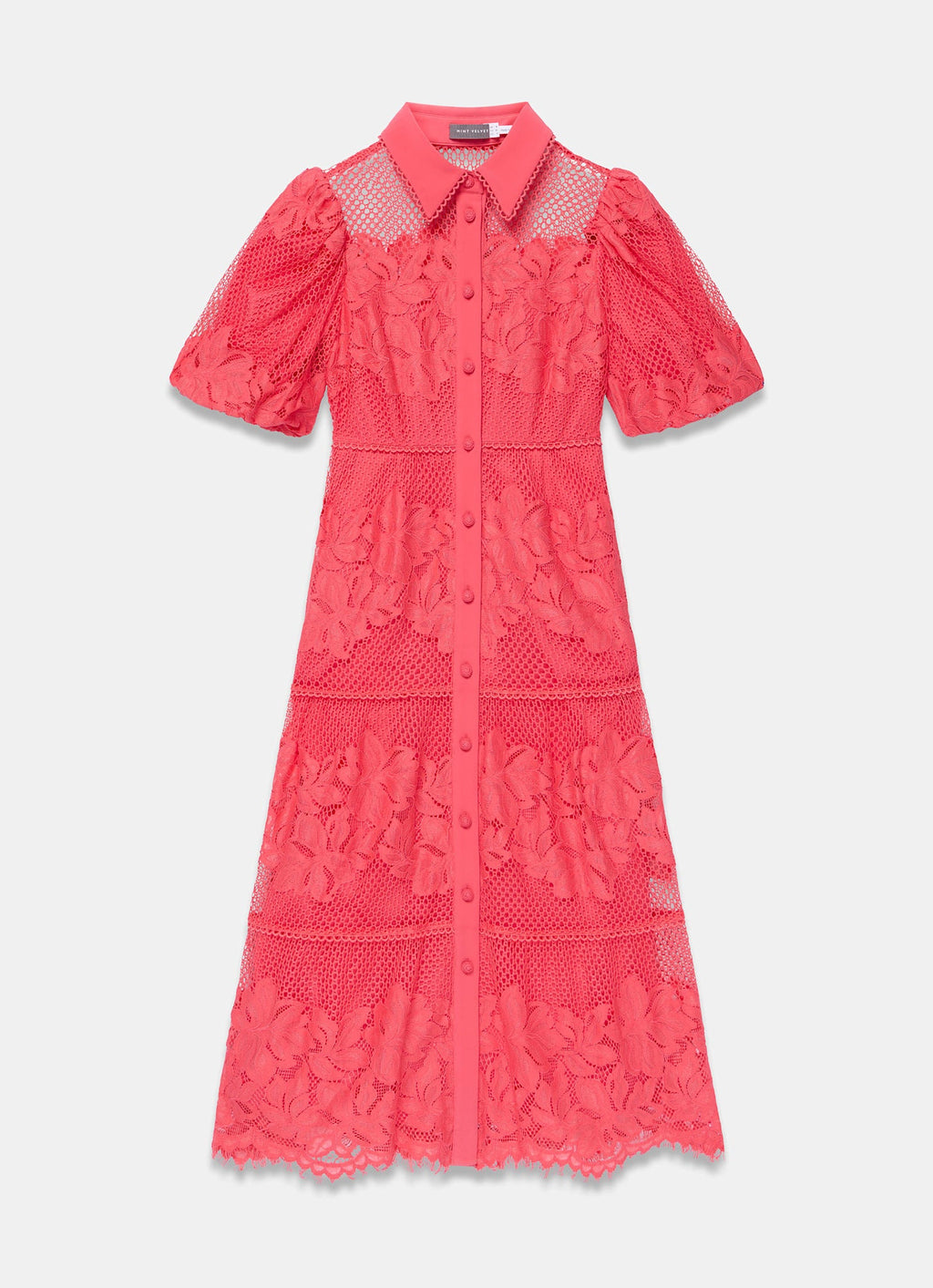 Deep Pink Lace Midi Shirt Dress