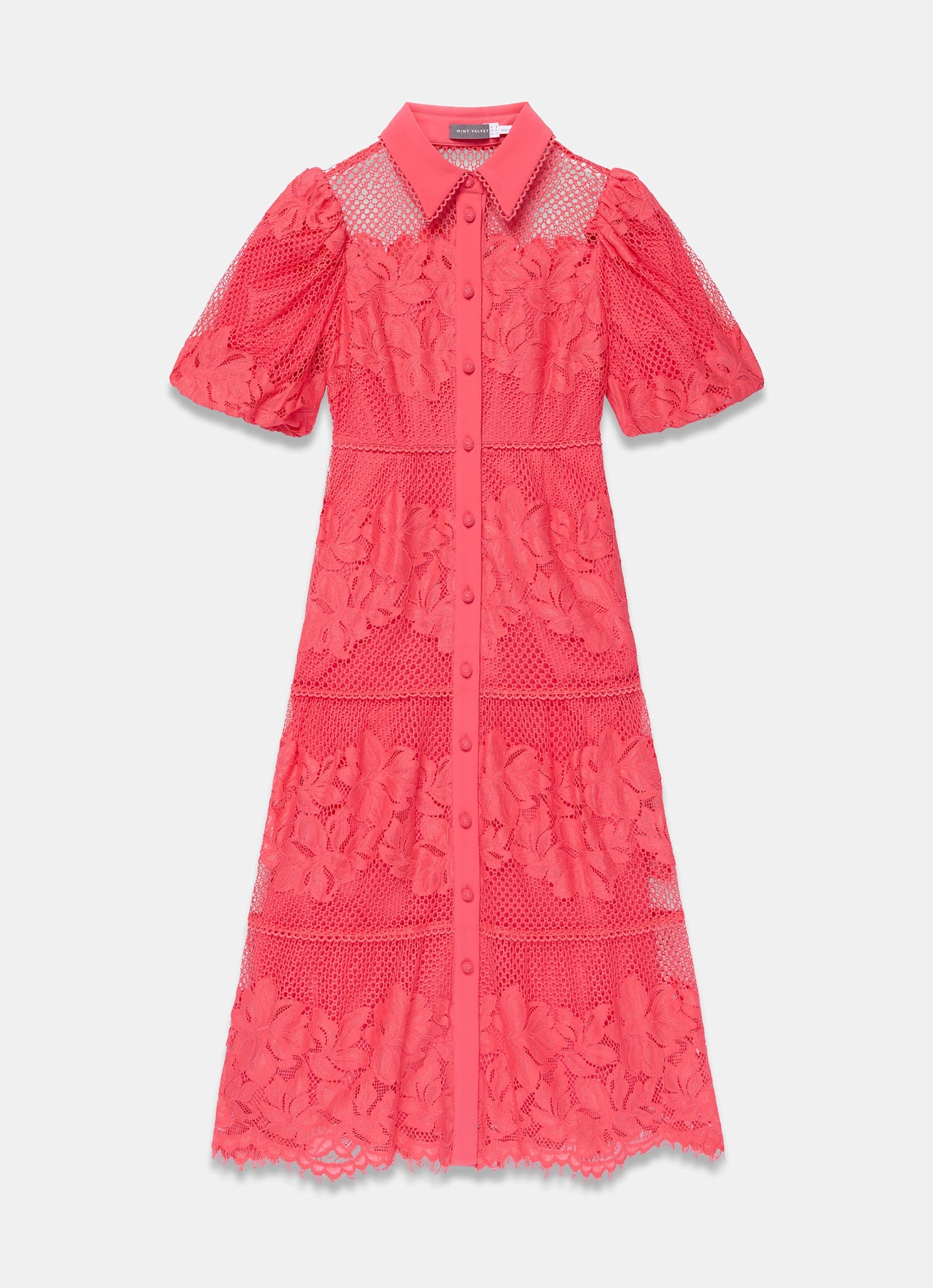 Deep Pink Lace Midi Shirt Dress